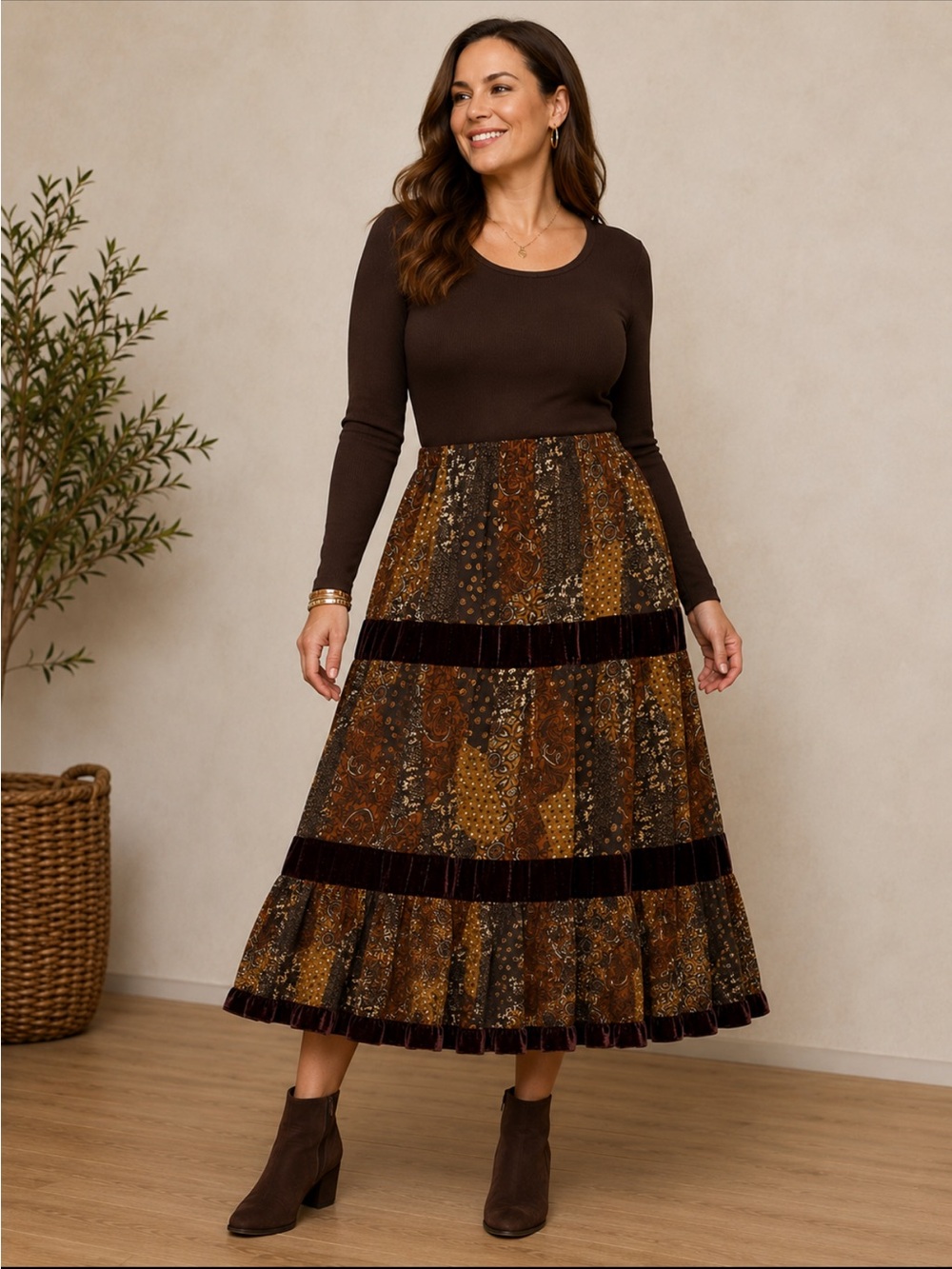 Coldwater Creek Vintage Boho Paisley Tiered Midi Skirt